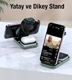Coofbe 3 Mod Led Işıklı 15W 4İN1 Masaüstü Şarj Standı Apple Watch Şarj İphone 12 13 14 Pro Max Şarj