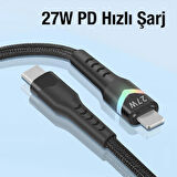 ALLY Led Işıklı 27W Type-C To iPhone Lightning Hızlı Şarj Kablosu 1m