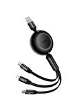 Baseus 66W Makaralı 3in1 Type-C + Lightning + Micro USB Kablo Hızlı Şarj Kablosu
