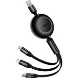 Baseus 66W Makaralı 3in1 Type-C + Lightning + Micro USB Kablo Hızlı Şarj Kablosu