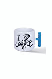 Kişiye Özel Love Coffee Özel Tasarım Hediye Mavi Kulplu Süblimasyon Baskılı Kahve Kupa Bardak