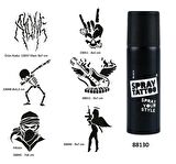 Rock ve Müzik Sembolleri Spray Tattoo Geçici Dövme Yapma Seti Dark Siyah 