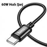 Coofbe Hc Seri Örgü 1Mt 60W Type-C to Type-C Şarj Samsung Huawei Şarj İphone 15 15 Pro Max Şarj Kablo
