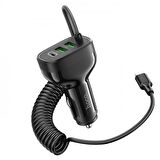 Coofbe Hc Seri Araç Şarj İstasyonu 30W 2 USB+ Type-C Girişli Araç Şarjı Araç Çakmaklık Şarjı Set