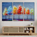 Renkli Ağaçlar Yağlıboya Görünüm Dekoratif Kanvas Duvar Tablosu-3656