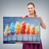 Renkli Ağaçlar Yağlıboya Görünüm Dekoratif Kanvas Duvar Tablosu-3656