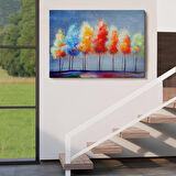 Renkli Ağaçlar Yağlıboya Görünüm Dekoratif Kanvas Duvar Tablosu-3656