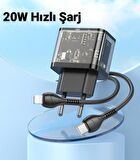 Coofbe Lightning - Type-C 20 Watt Hızlı Şarj Aleti Siyah
