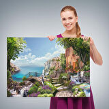 Eski İtalyan Evleri Yağlıboya Görünüm Dekoratif Kanvas Duvar Tablosu-3657