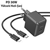 Coofbe Lightning - Type-C 30 Watt Hızlı Şarj Aleti Siyah