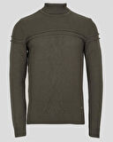 Erkek Triko Tam Boğazlı Örgü Desenli Haki Slim Fit Kazak NCS JEANS 3659 