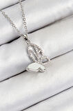 HEYF 316L Çelik Zirkon Taşlı Kelebek Model Gümüş Renk Kadın Kolye