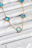 HEYF 316L Çelik Zincir Gold Buz Mavisi Renk Yonca Kolye