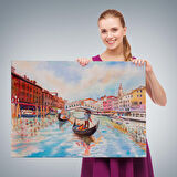 Venedik Kanalın da Gondollar Yağlıboya Görünüm Dekoratif Kanvas Duvar Tablosu-3660