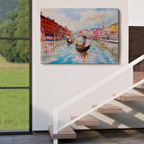 Venedik Kanalın da Gondollar Yağlıboya Görünüm Dekoratif Kanvas Duvar Tablosu-3660