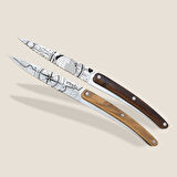 2 Deejo Paring Knives, Olive and Coral Wood / Terra Incognita and Globe Trotter