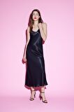 DeFacto Bodycon Vücudu Saran Basic Düz Saten Kolsuz Maxi Siyah Abiye Elbise E7256AX25SPBK81