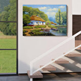 Ukrayna Köy Evi Manzarası Yağlıboya Görünüm Dekoratif Kanvas Duvar Tablosu-3663