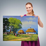 Ukrayna Köy Evi Manzarası Yağlıboya Görünüm Dekoratif Kanvas Duvar Tablosu-3664