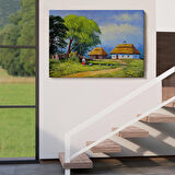 Ukrayna Köy Evi Manzarası Yağlıboya Görünüm Dekoratif Kanvas Duvar Tablosu-3664