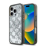 iPhone 16 Pro Kılıf Karl Lagerfeld Orjinal Lisanslı Simli KL Yazılı Monogram Gradient Kapak Siyah
