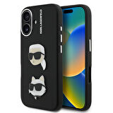 iPhone 16 Uyumlu Kılıf Karl Lagerfeld Lisanslı K&C Heads Pin Kapak Siyah
