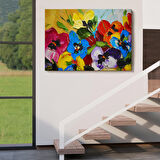 Renkli Çiçekler Yağlıboya Görünüm Dekoratif Kanvas Duvar Tablosu-3666