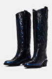 Slinky Kadın Mavi Metalik Gerçek Deri Western Çizme