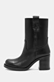 Zenda Kadın Siyah Gerçek Deri Kalın Topuklu Bot