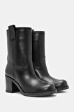 Zenda Kadın Siyah Gerçek Deri Kalın Topuklu Bot
