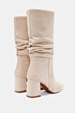Luna Kadın Bej Sivri Burun Kalın Topuklu Çizme