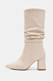 Luna Kadın Bej Sivri Burun Kalın Topuklu Çizme