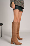 Lopez Kadın Camel Sivri Burun Kalın Topuklu Çizme