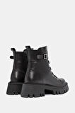Elista Kadın Siyah Bantlı Gerçek Deri Kalın Tabanlı Bot