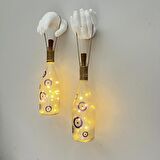 Erkek Eli Heykel Dekorlu Nazar Boncuklu Şampanya Şişesi Duvar Dekor Apliği 2 li set, kafe ev dekor