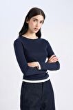 DeFacto Slim Fit Dar Kesim Bisiklet Yaka Ribana Uzun Kollu Tişört E6548AX25SPNV245