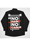 No Pain No Gain Baskılı Unisex Fitness Gym Cepli Gömlek