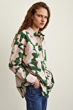 Gül Desenli Poplin Gömlek Yeşil