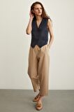 Önü Çift Pileli Pantolon Bej