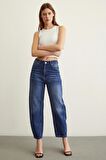Yüksek Bel Mom Jean Mavi