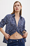 Şal Desenli Saten Gömlek Lacivert