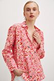 Çiçek Desen V Yaka Modal Gömlek Fuşya