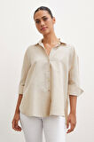 Yırtmaçlı Fakir Kol Gömlek Bej