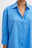 Geniş Manşetli Keten Gömlek Mavi