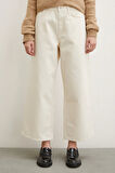 Yüksek Bel Geniş Paça Mom Jean Ekru