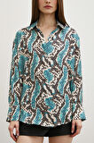 Yılan Desen Saten Gömlek Yeşil