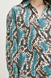 Yılan Desen Saten Gömlek Yeşil