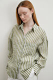 Transparan Çizgili Gömlek Haki