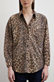 Leopar Desenli V Yaka Gömlek Kahve