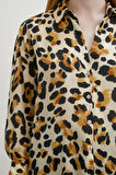 Leopar Desenli V Yaka Gömlek Bej